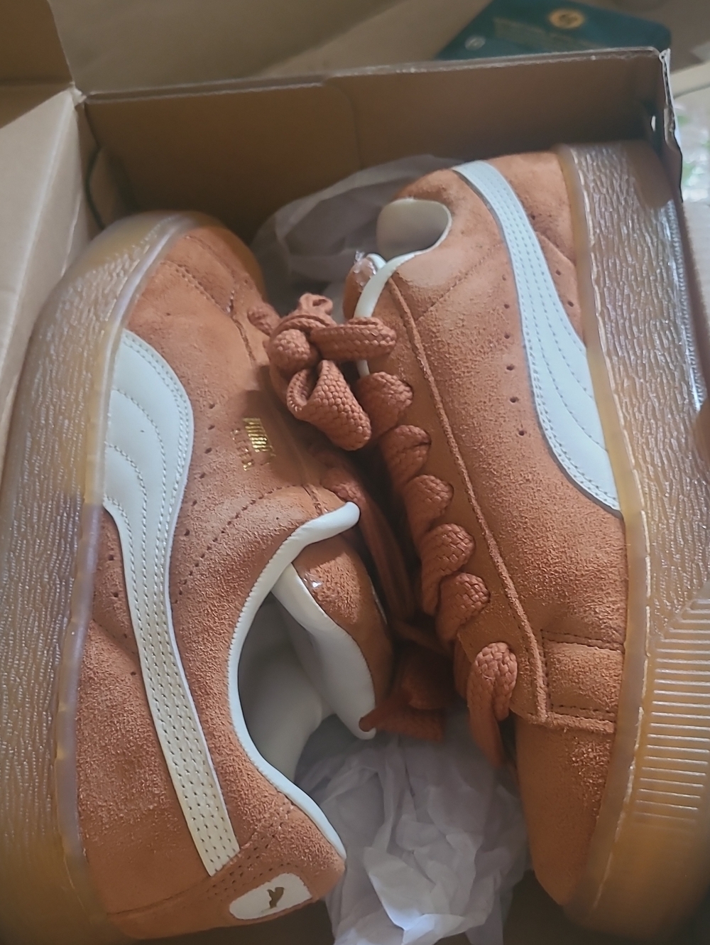 Puma Kids Suede Sneakers in Rust with White Stripe